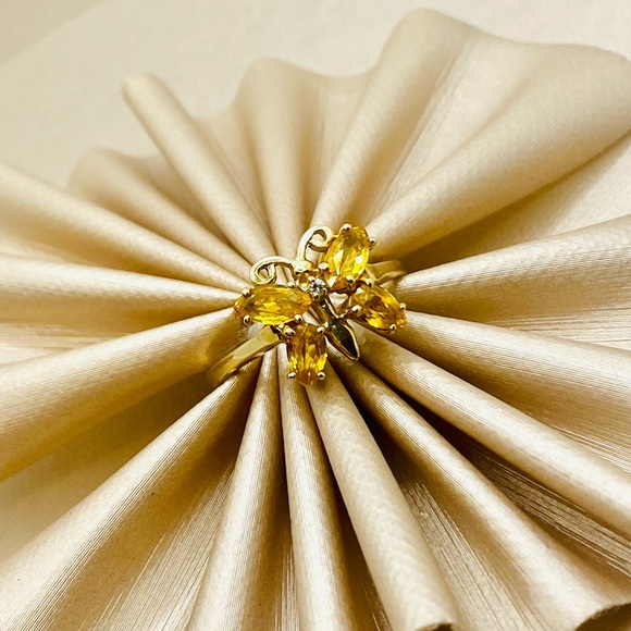 EUC Gold Natural Citrine & Diamond Butterfly Ring - Picture 8 of 12